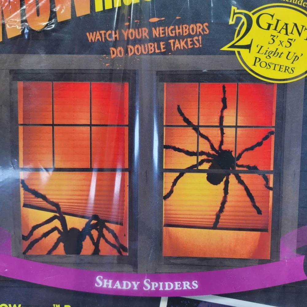 WOWindow Posters Shady Spiders Creepy‎ Light Up Halloween Window Decoration Vtg